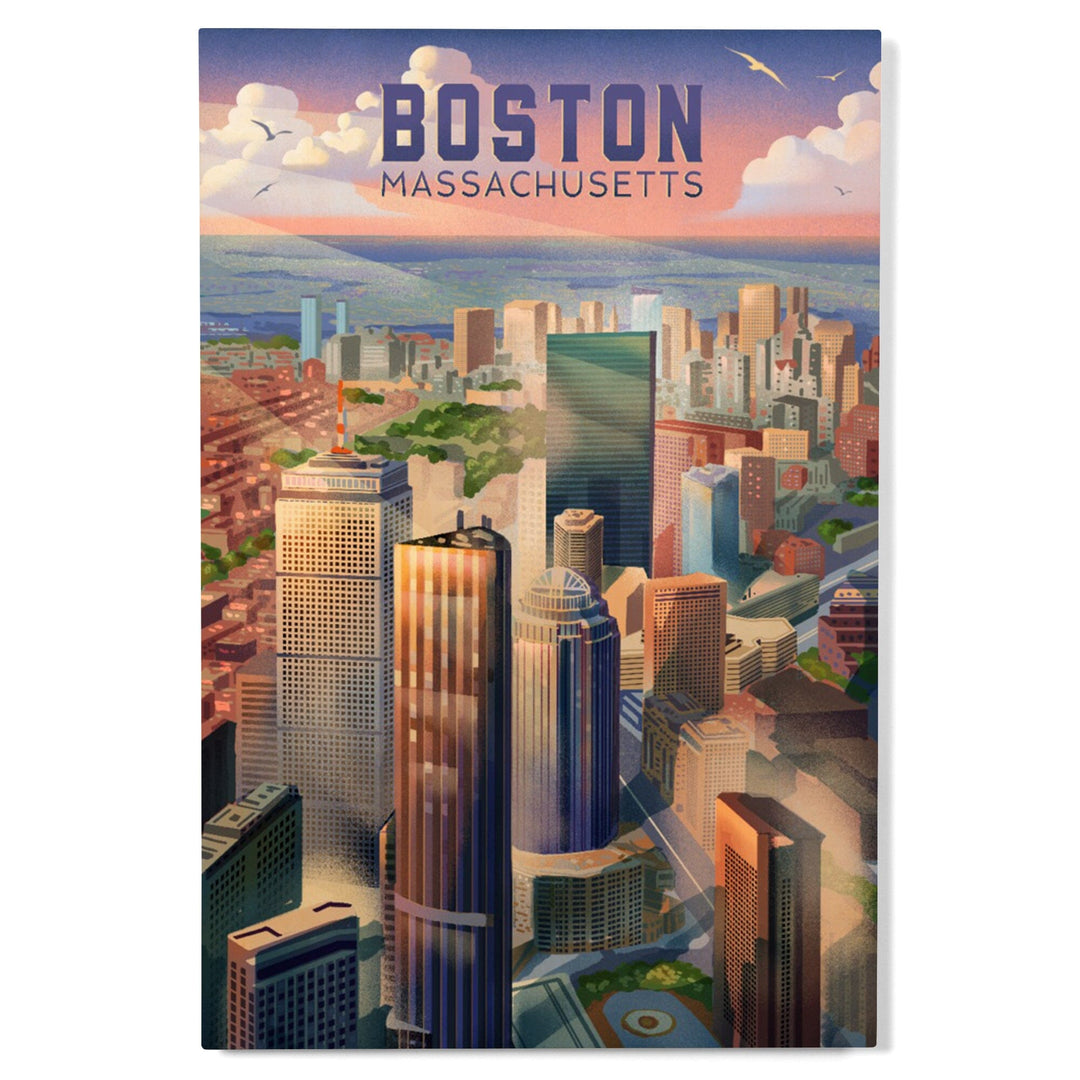 Boston, Massachusetts, Lithograph, City Series, Wood Signs and Postcards Wood Lantern Press 