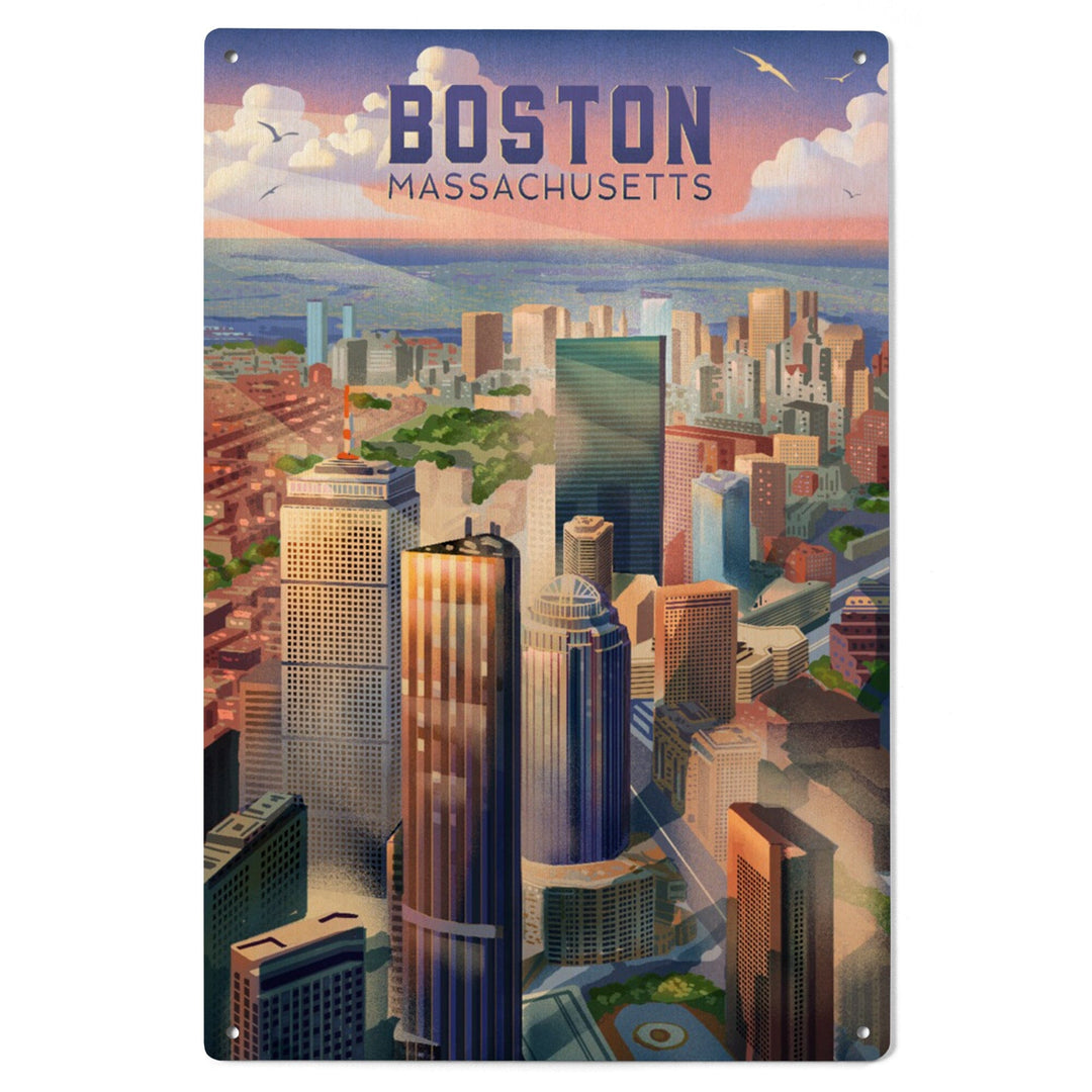 Boston, Massachusetts, Lithograph, City Series, Wood Signs and Postcards Wood Lantern Press 