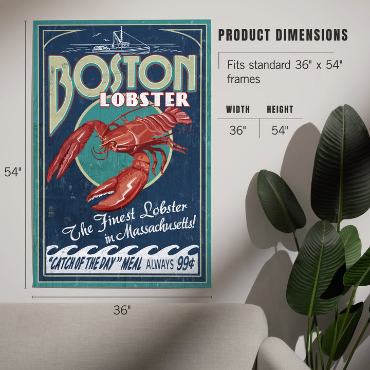 Boston, Massachusetts, Lobster Vintage Sign, Art & Giclee Prints Art Lantern Press 