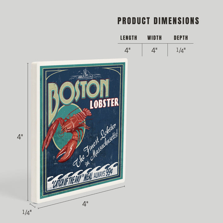 Boston, Massachusetts, Lobster Vintage Sign, Coasters Coasters Lantern Press 