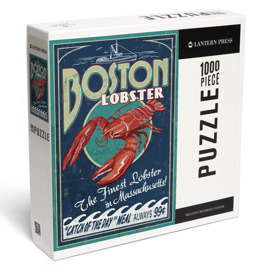 Boston, Massachusetts, Lobster Vintage Sign, Jigsaw Puzzle Puzzle Lantern Press 