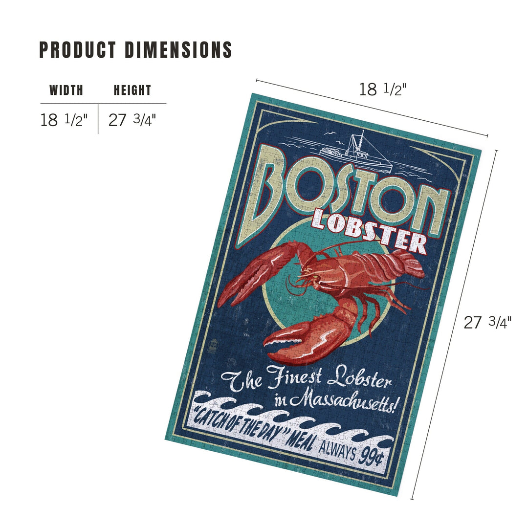 Boston, Massachusetts, Lobster Vintage Sign, Jigsaw Puzzle Puzzle Lantern Press 
