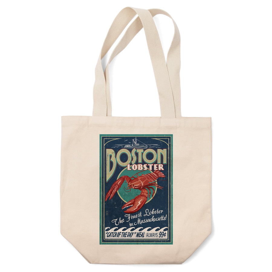Boston, Massachusetts, Lobster Vintage Sign, Lantern Press Artwork, Tote Bag Totes Lantern Press 