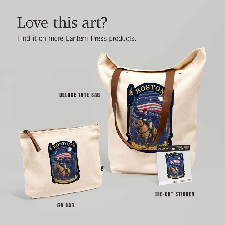 Boston, Massachusetts, Old North Church and Paul Revere,, Organic Cotton Zipper Pouch, Go Bag Go Bag Lantern Press 