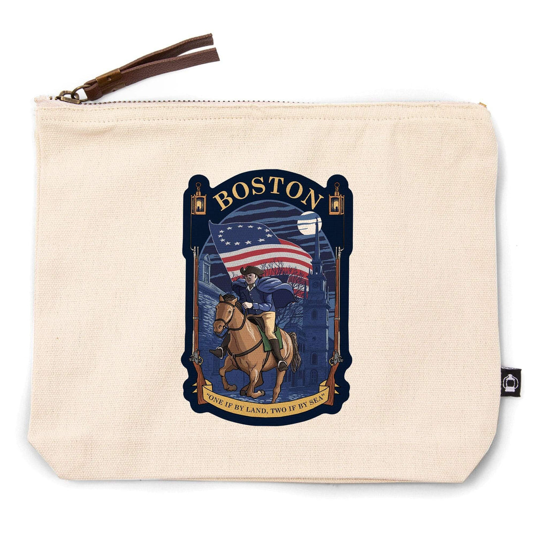 Boston, Massachusetts, Old North Church and Paul Revere,, Organic Cotton Zipper Pouch, Go Bag Go Bag Lantern Press 