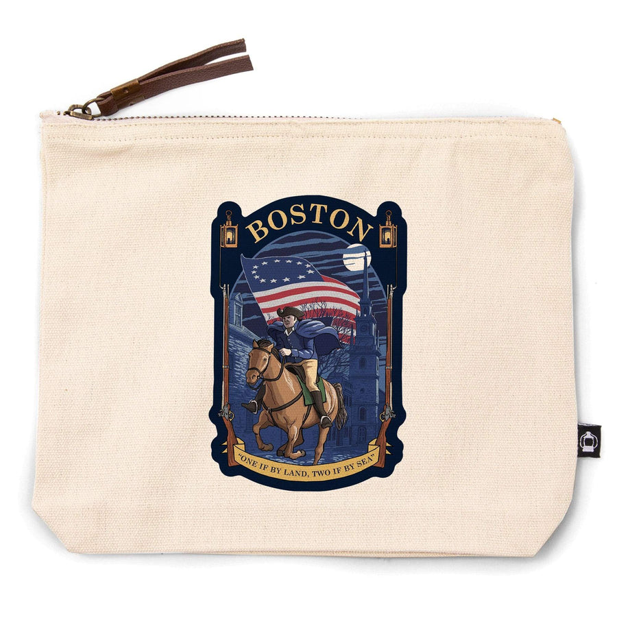 Boston, Massachusetts, Old North Church and Paul Revere,, Organic Cotton Zipper Pouch, Go Bag Go Bag Lantern Press 