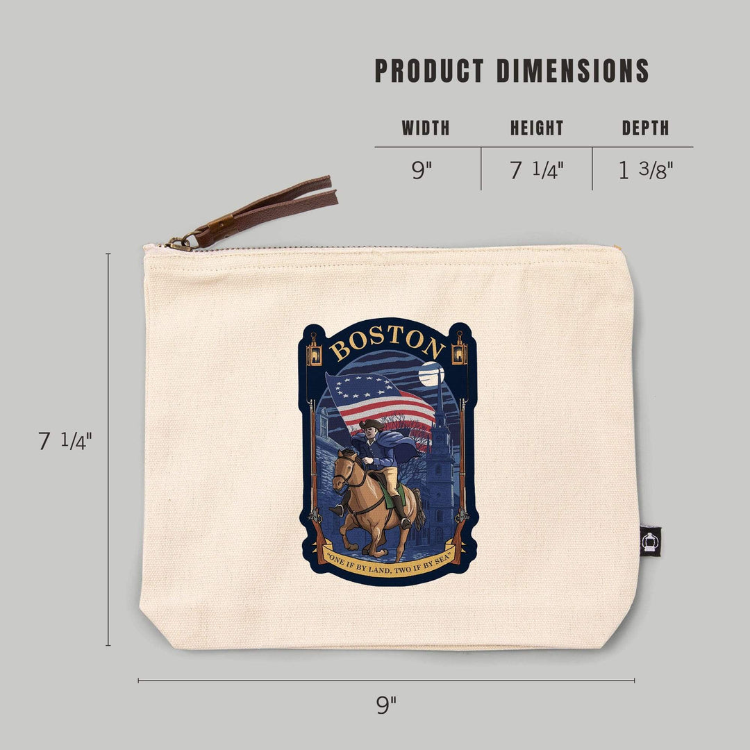 Boston, Massachusetts, Old North Church and Paul Revere,, Organic Cotton Zipper Pouch, Go Bag Go Bag Lantern Press 
