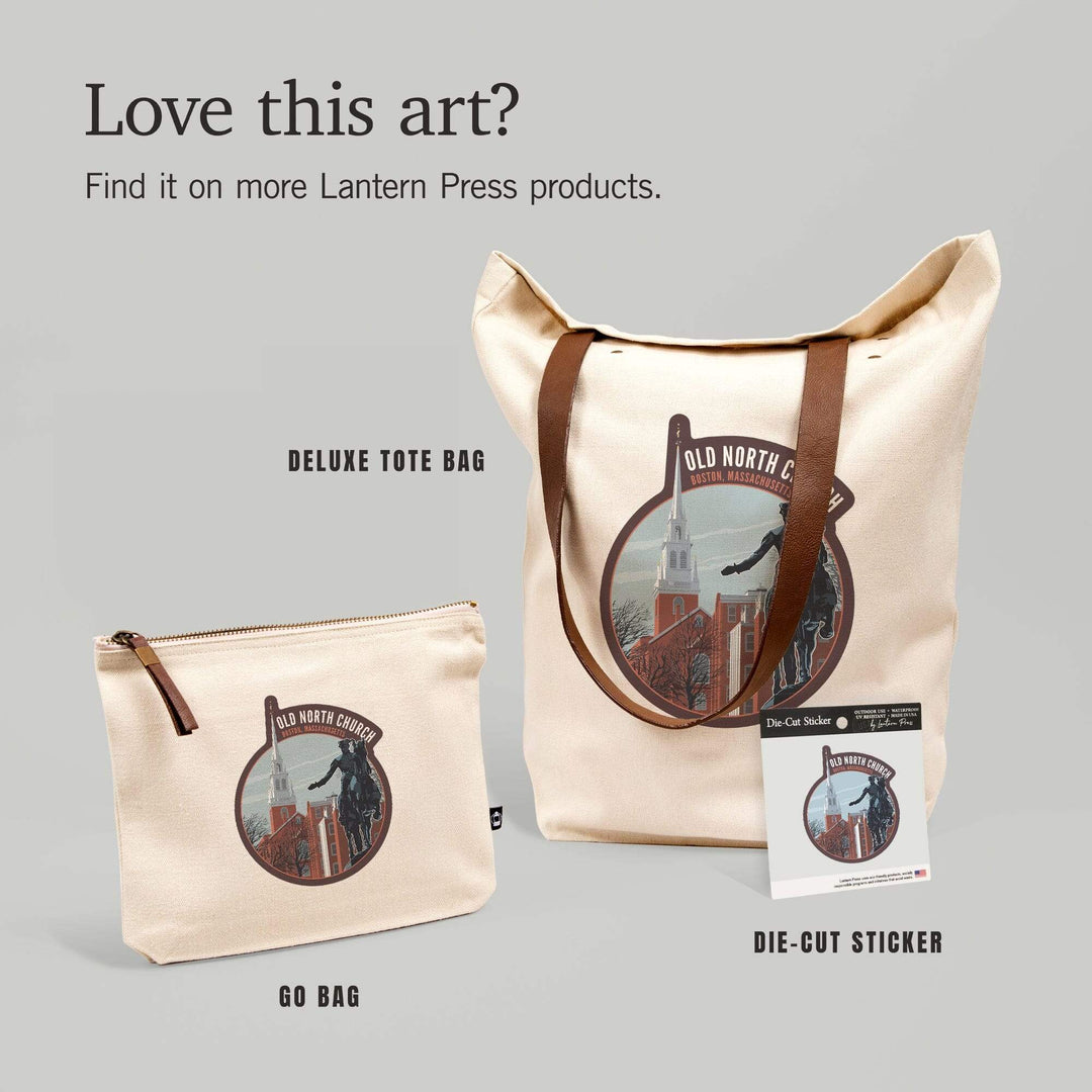 Boston, Massachusetts, Old North Church and Revere Sculpture,, Organic Cotton Zipper Pouch, Go Bag Go Bag Lantern Press 