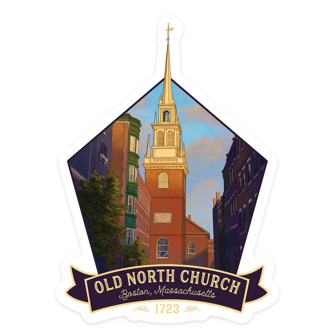 Boston, Massachusetts, Old North Church at Dusk, Contour, Lantern Press Artwork, Vinyl Sticker - Lantern Press