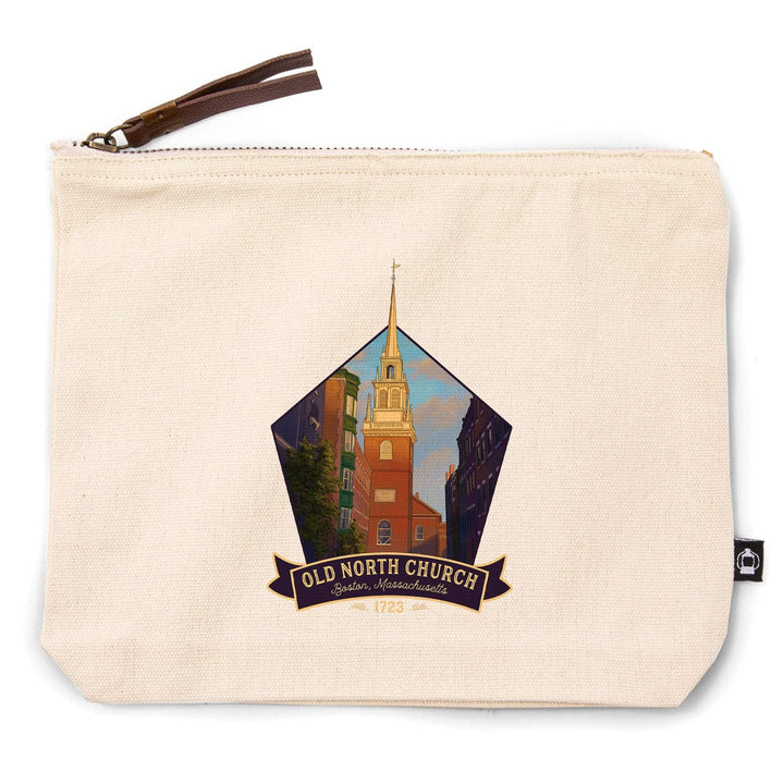 Boston, Massachusetts, Old North Church at Dusk,, Organic Cotton Zipper Pouch, Go Bag Go Bag Lantern Press 