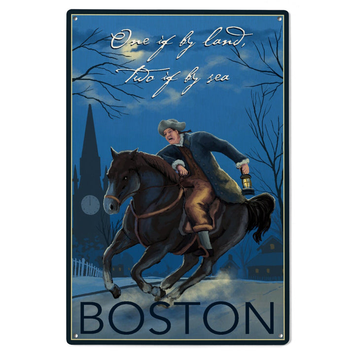 Boston, Massachusetts, Paul Revere, One If By Land, Lantern Press Artwork, Wood Signs and Postcards Wood Lantern Press 