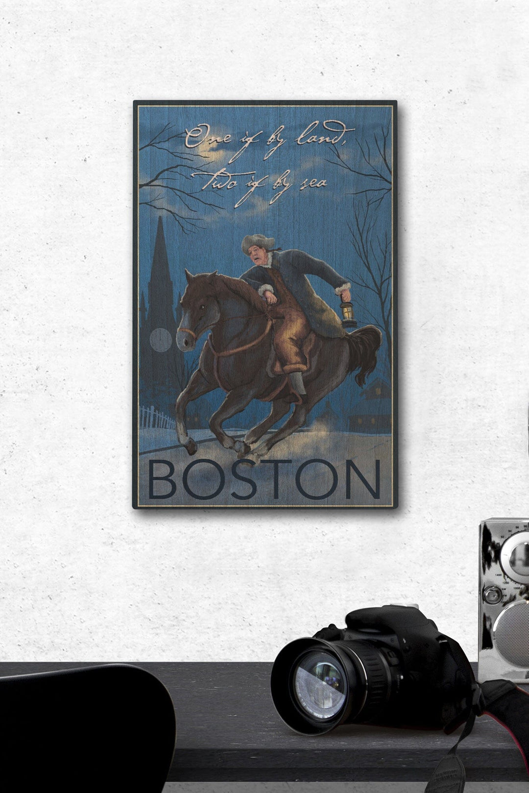 Boston, Massachusetts, Paul Revere, One If By Land, Lantern Press Artwork, Wood Signs and Postcards Wood Lantern Press 12 x 18 Wood Gallery Print 