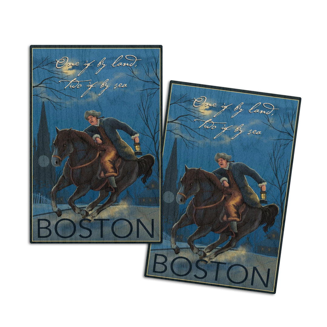 Boston, Massachusetts, Paul Revere, One If By Land, Lantern Press Artwork, Wood Signs and Postcards Wood Lantern Press 4x6 Wood Postcard Set 