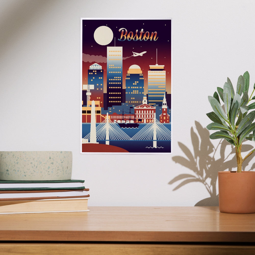 Boston, Massachusetts, Retro Skyline Chromatic Series, Art & Giclee Prints Art Lantern Press 