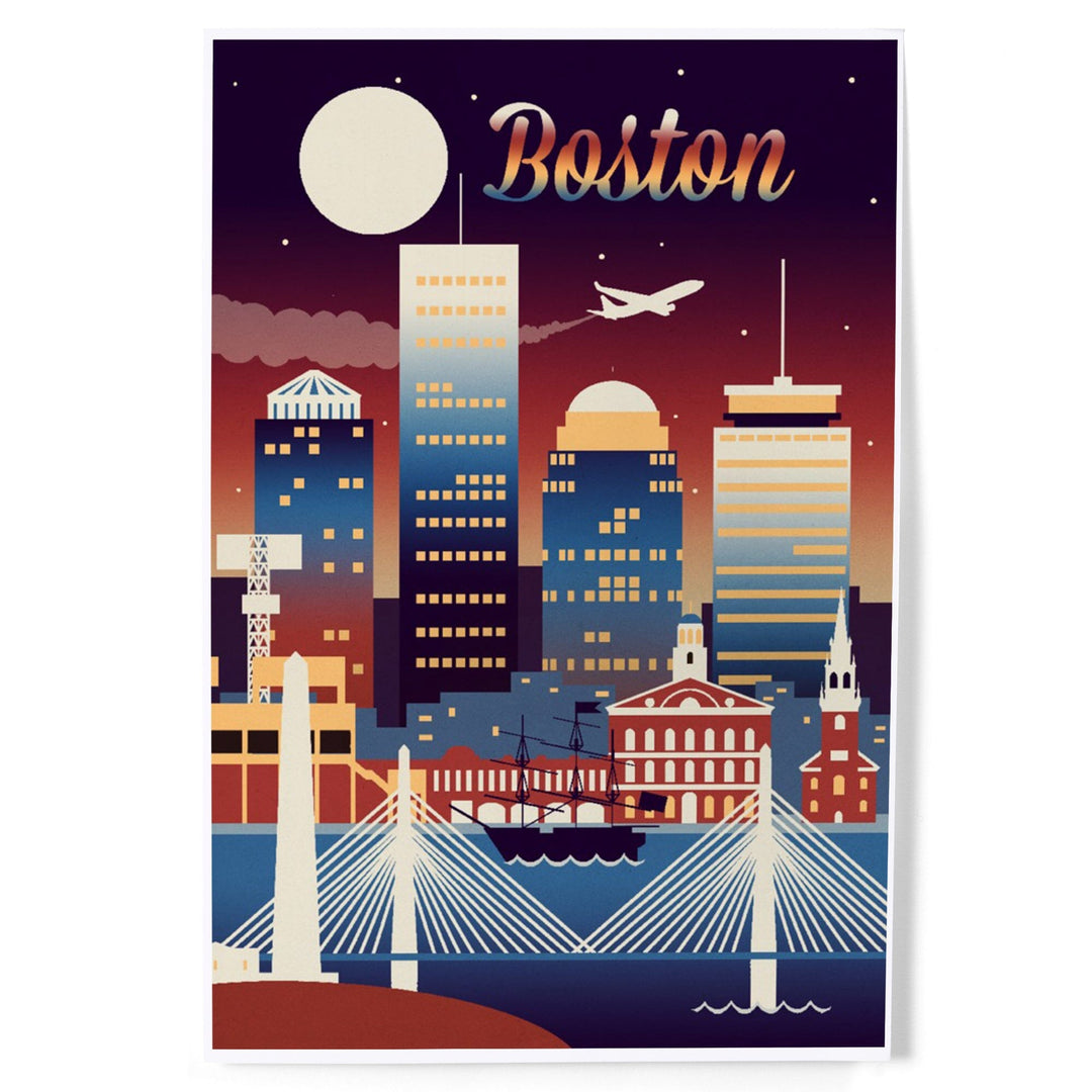 Boston, Massachusetts, Retro Skyline Chromatic Series, Art & Giclee Prints Art Lantern Press 