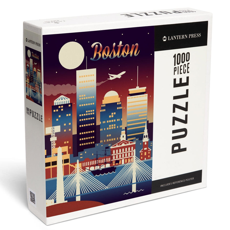 Boston, Massachusetts, Retro Skyline Chromatic Series, Jigsaw Puzzle Puzzle Lantern Press 