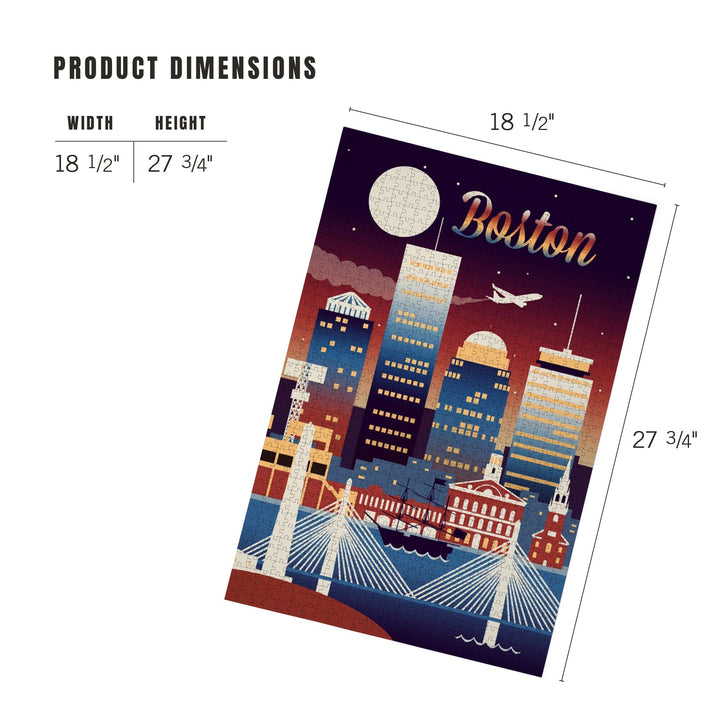 Boston, Massachusetts, Retro Skyline Chromatic Series, Jigsaw Puzzle Puzzle Lantern Press 