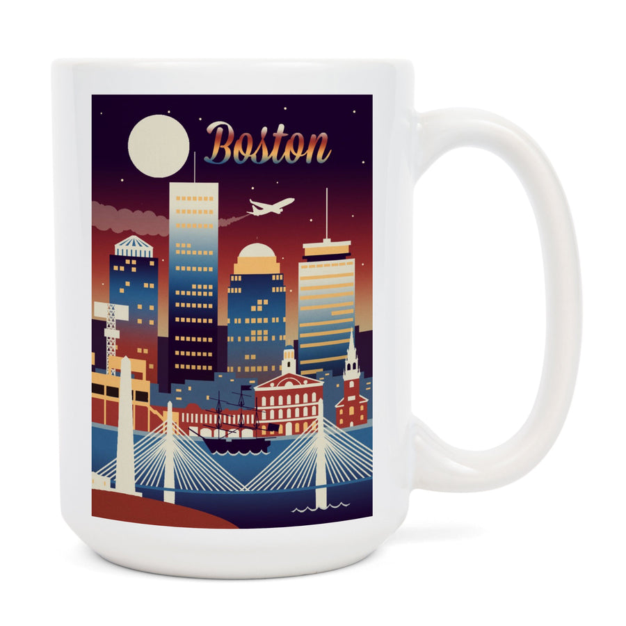 Boston, Massachusetts, Retro Skyline Chromatic Series, Lantern Press Artwork, Ceramic Mug Mugs Lantern Press 