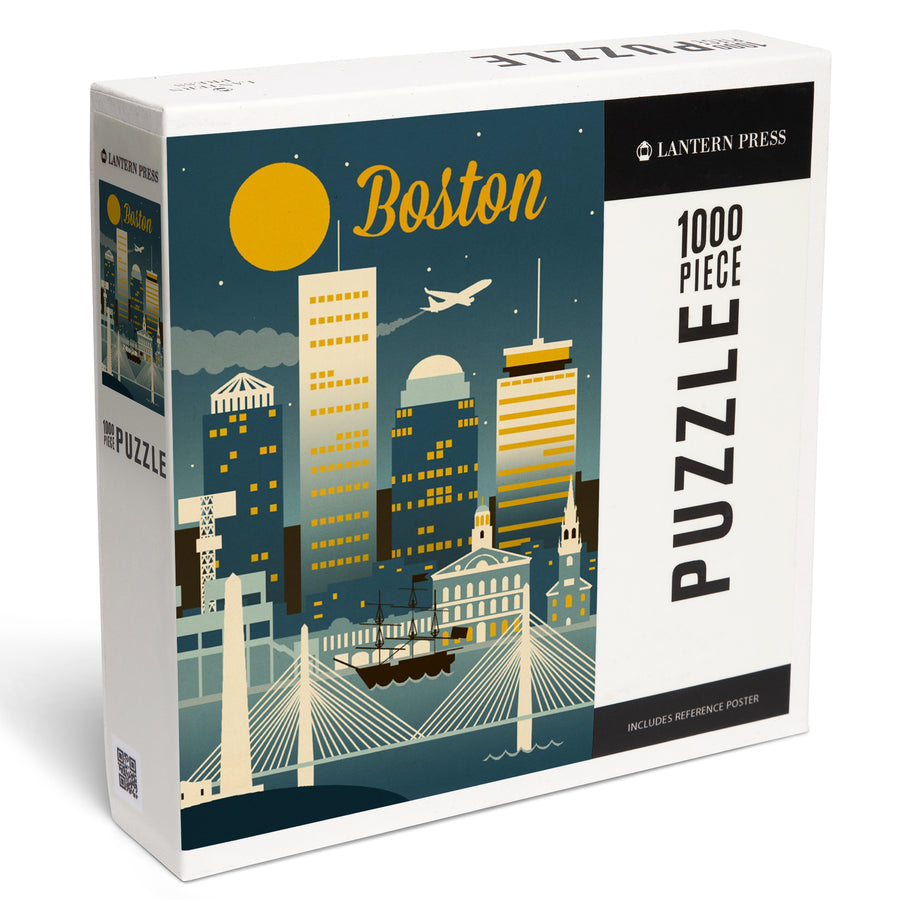 Boston, Massachusetts, Retro Skyline Classic, Jigsaw Puzzle Puzzle Lantern Press 