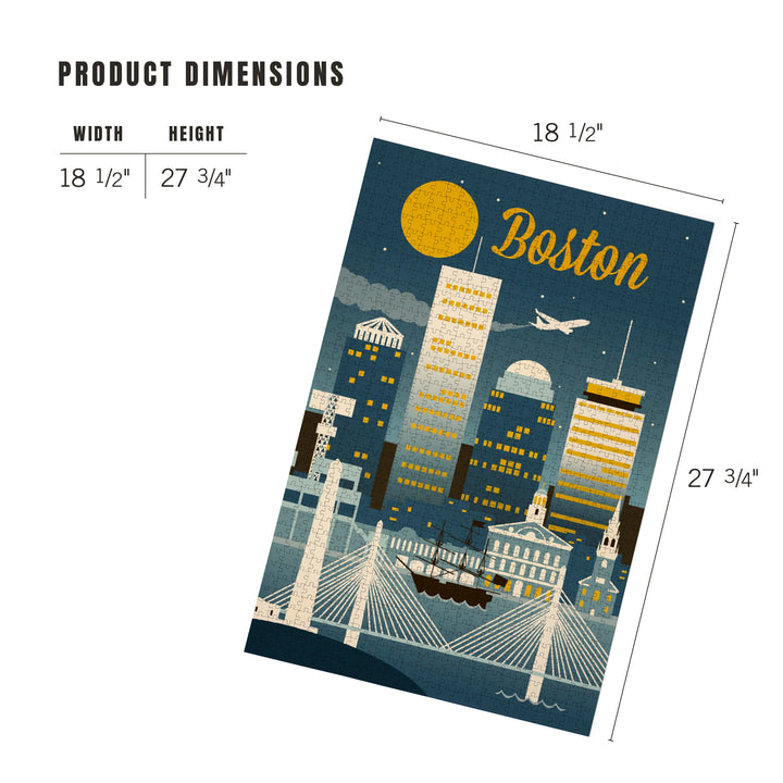 Boston, Massachusetts, Retro Skyline Classic, Jigsaw Puzzle Puzzle Lantern Press 