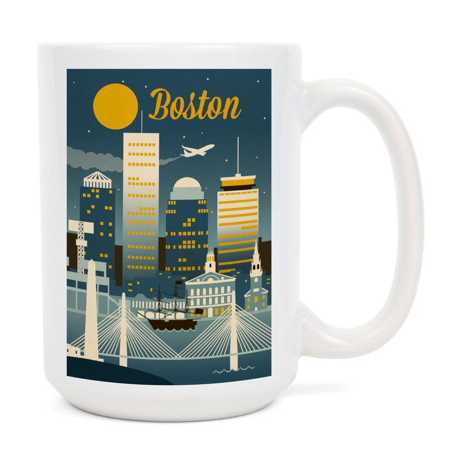 Boston, Massachusetts, Retro Skyline Classic, Lantern Press Artwork, Ceramic Mug Mugs Lantern Press 