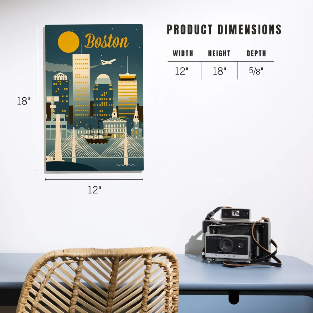 Boston, Massachusetts, Retro Skyline Classic, Lantern Press Artwork, Wood Signs and Postcards - Lantern Press