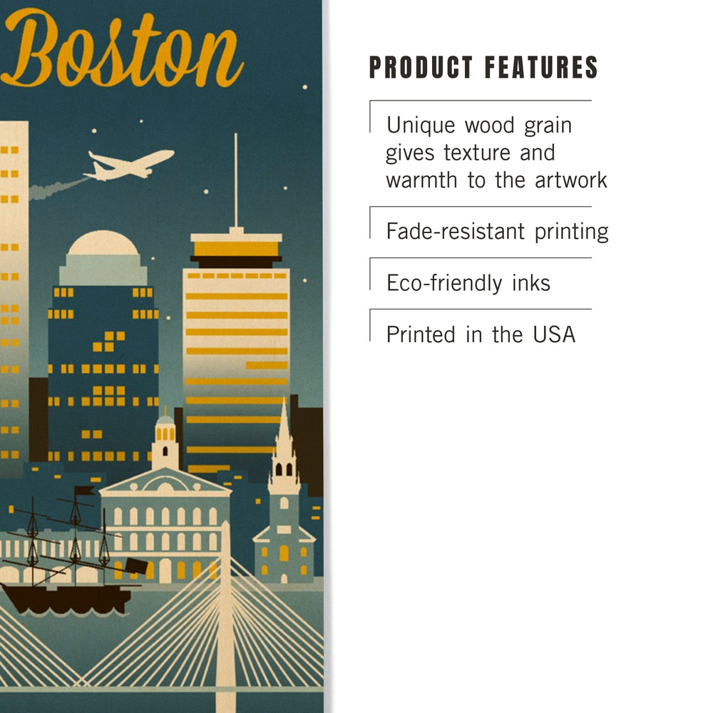 Boston, Massachusetts, Retro Skyline Classic, Lantern Press Artwork, Wood Signs and Postcards Wood Lantern Press 