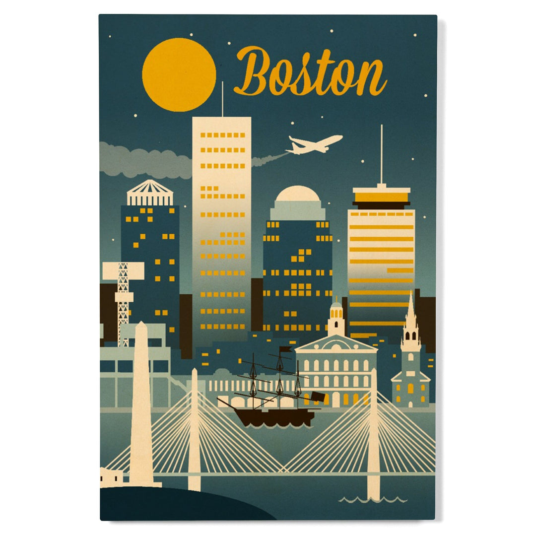 Boston, Massachusetts, Retro Skyline Classic, Lantern Press Artwork, Wood Signs and Postcards Wood Lantern Press 