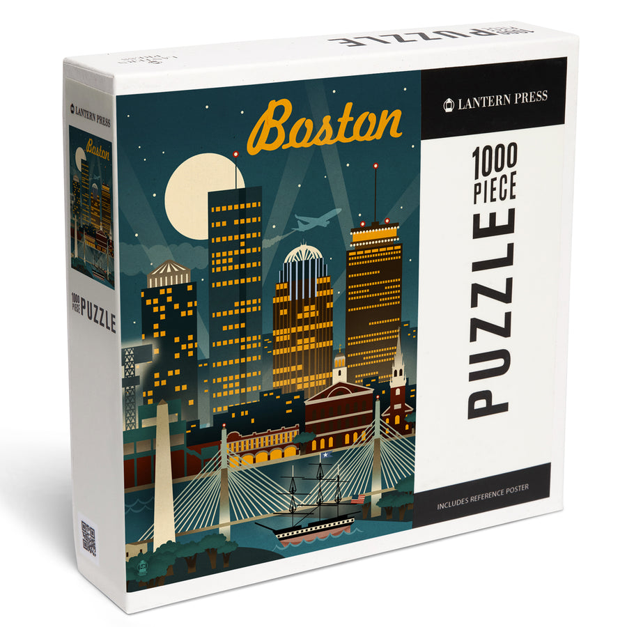 Boston, Massachusetts, Retro Skyline, Jigsaw Puzzle Puzzle Lantern Press 