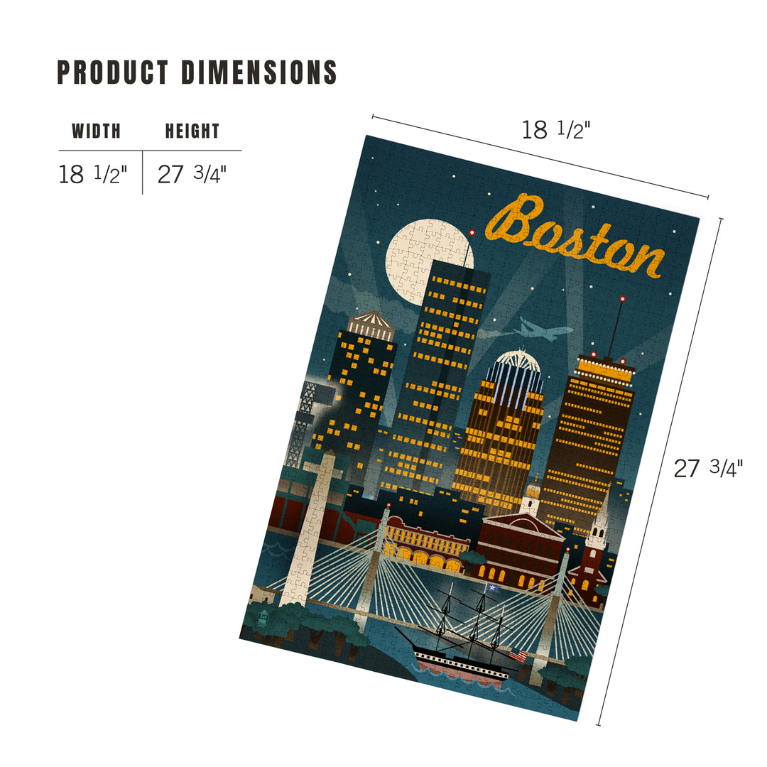 Boston, Massachusetts, Retro Skyline, Jigsaw Puzzle Puzzle Lantern Press 