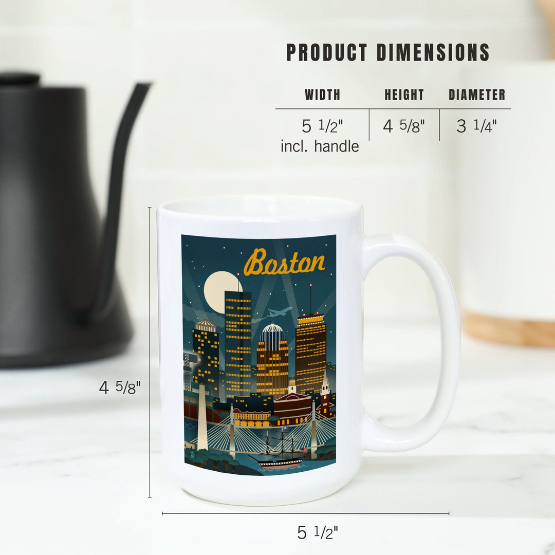 Boston, Massachusetts, Retro Skyline, Lantern Press Artwork, Ceramic Mug Mugs Lantern Press 