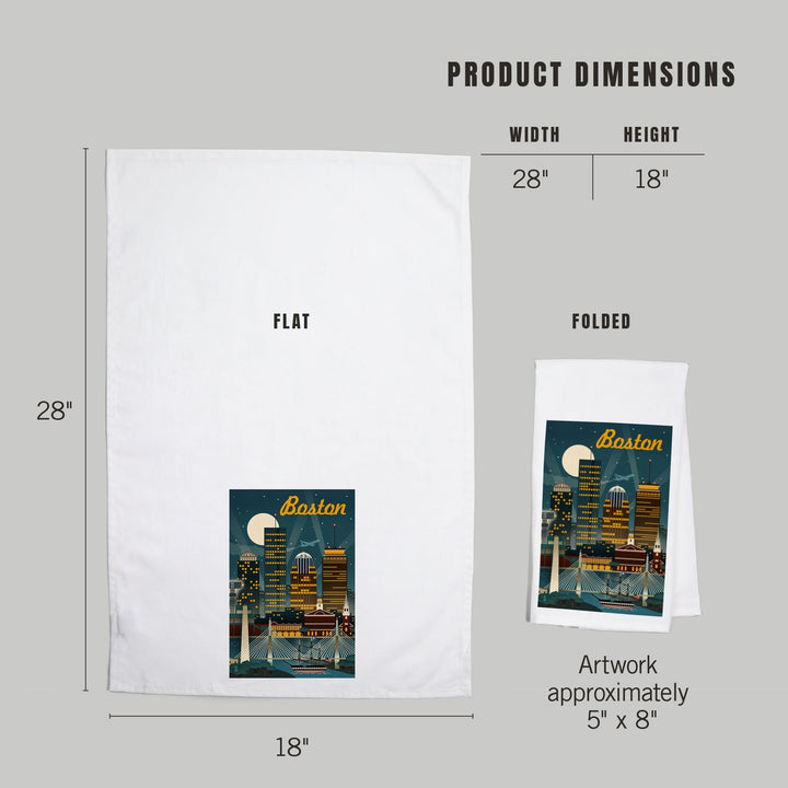 Boston, Massachusetts, Retro Skyline, Organic Cotton Kitchen Tea Towels Kitchen Lantern Press 