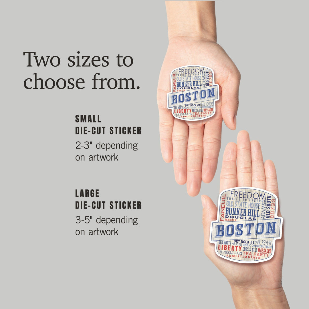 Boston, Massachusetts, Rustic Typography, Contour, Vinyl Sticker - Lantern Press