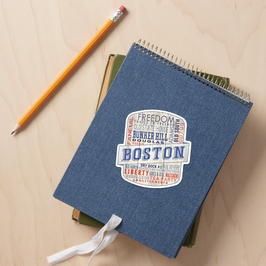 Boston, Massachusetts, Rustic Typography, Contour, Vinyl Sticker - Lantern Press