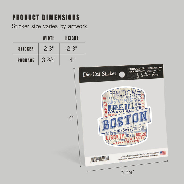 Boston, Massachusetts, Rustic Typography, Contour, Vinyl Sticker - Lantern Press