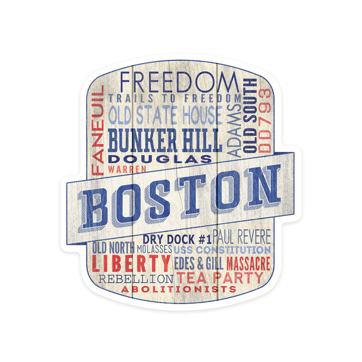 Boston, Massachusetts, Rustic Typography, Contour, Vinyl Sticker - Lantern Press