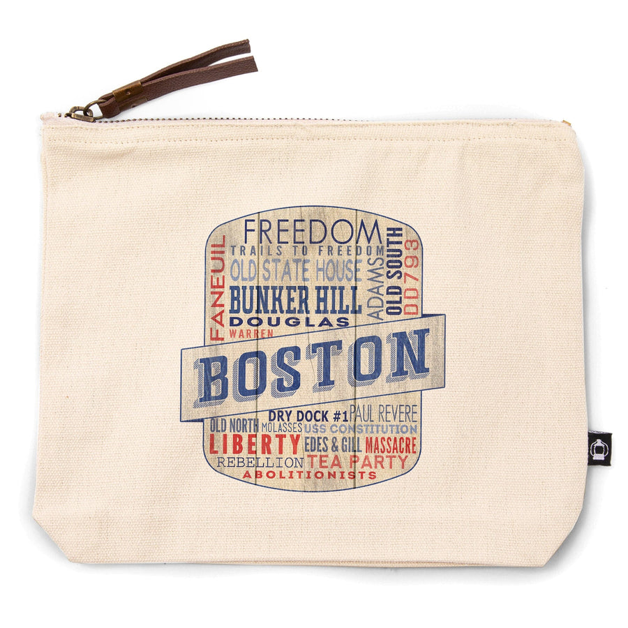 Boston, Massachusetts, Rustic Typography,, Organic Cotton Zipper Pouch, Go Bag Go Bag Lantern Press 