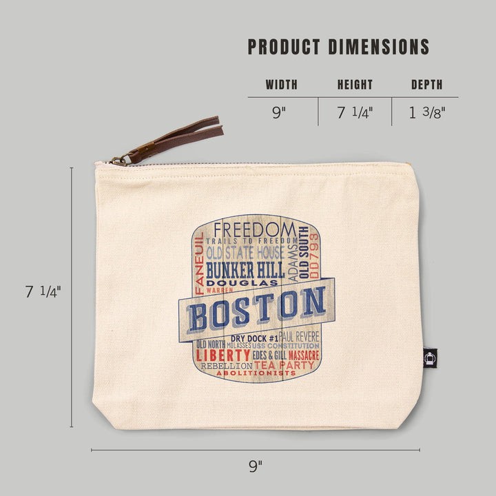 Boston, Massachusetts, Rustic Typography,, Organic Cotton Zipper Pouch, Go Bag Go Bag Lantern Press 