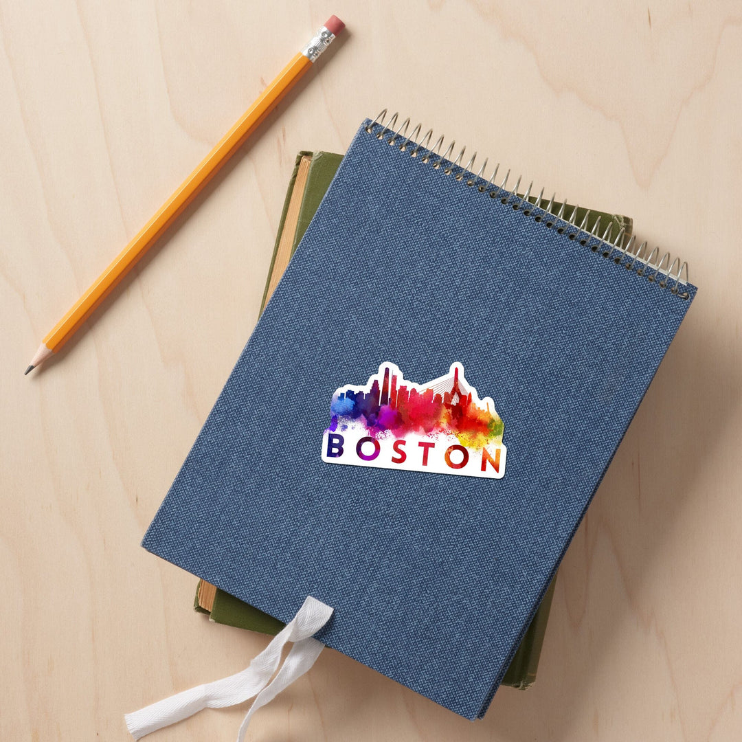 Boston, Massachusetts, Skyline Abstract (Cream), Contour, Lantern Press Artwork, Vinyl Sticker Sticker Lantern Press 