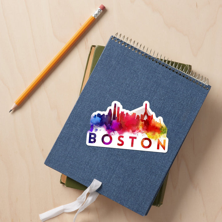 Boston, Massachusetts, Skyline Abstract (Cream), Contour, Lantern Press Artwork, Vinyl Sticker Sticker Lantern Press 
