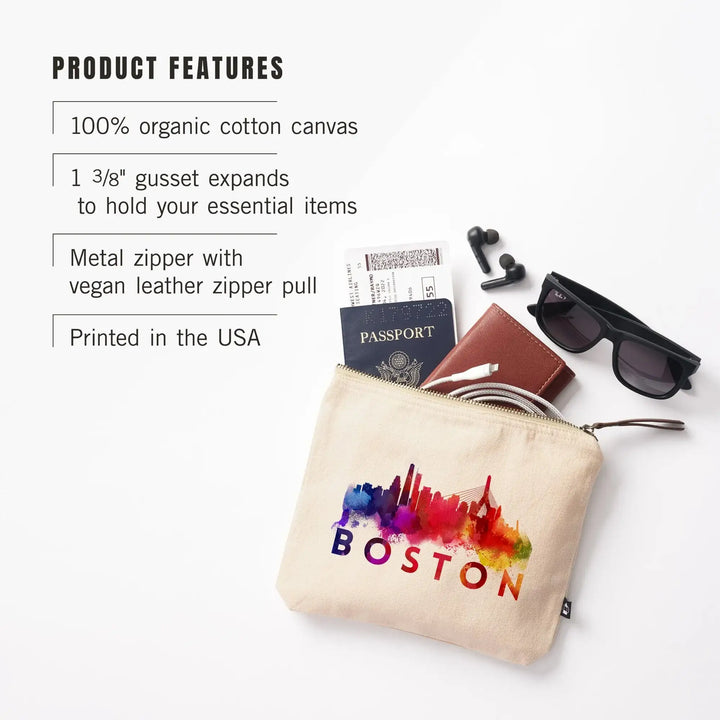 Boston, Massachusetts, Skyline Abstract (Cream),, Organic Cotton Zipper Pouch, Go Bag Go Bag Lantern Press 