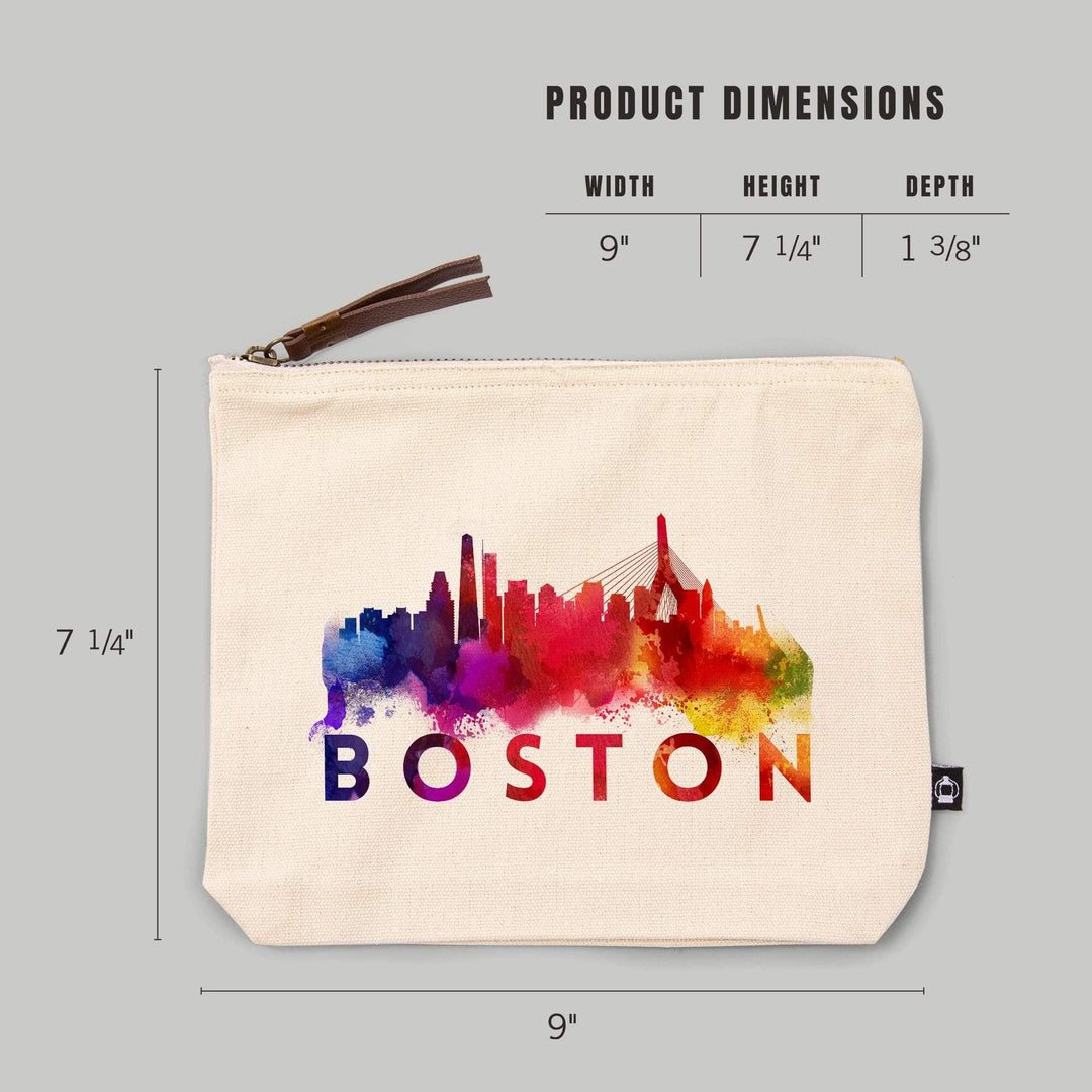 Boston, Massachusetts, Skyline Abstract (Cream),, Organic Cotton Zipper Pouch, Go Bag Go Bag Lantern Press 