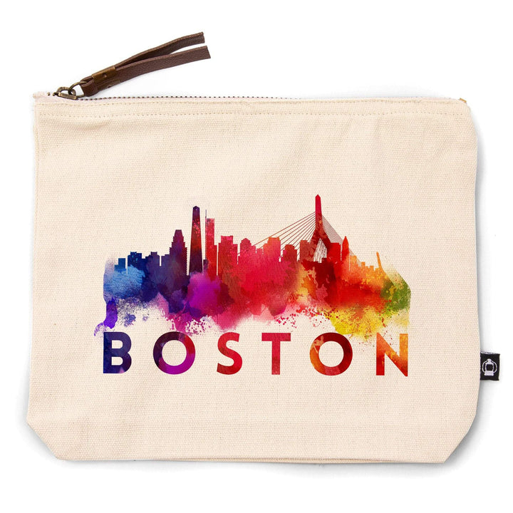 Boston, Massachusetts, Skyline Abstract (Cream),, Organic Cotton Zipper Pouch, Go Bag Go Bag Lantern Press 