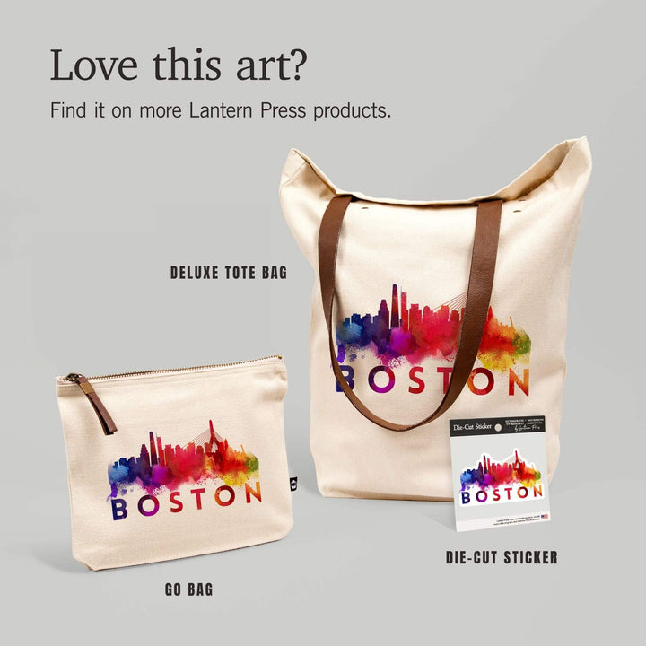 Boston, Massachusetts, Skyline Abstract (Cream),, Organic Cotton Zipper Pouch, Go Bag Go Bag Lantern Press 