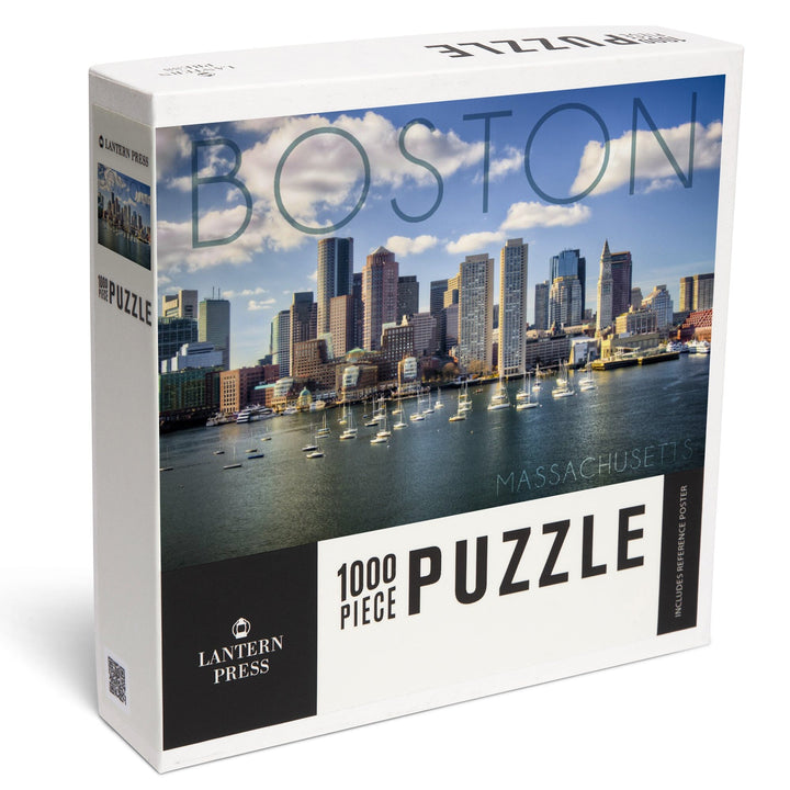 Boston, Massachusetts, Skyline and Sailboats, Jigsaw Puzzle Puzzle Lantern Press 