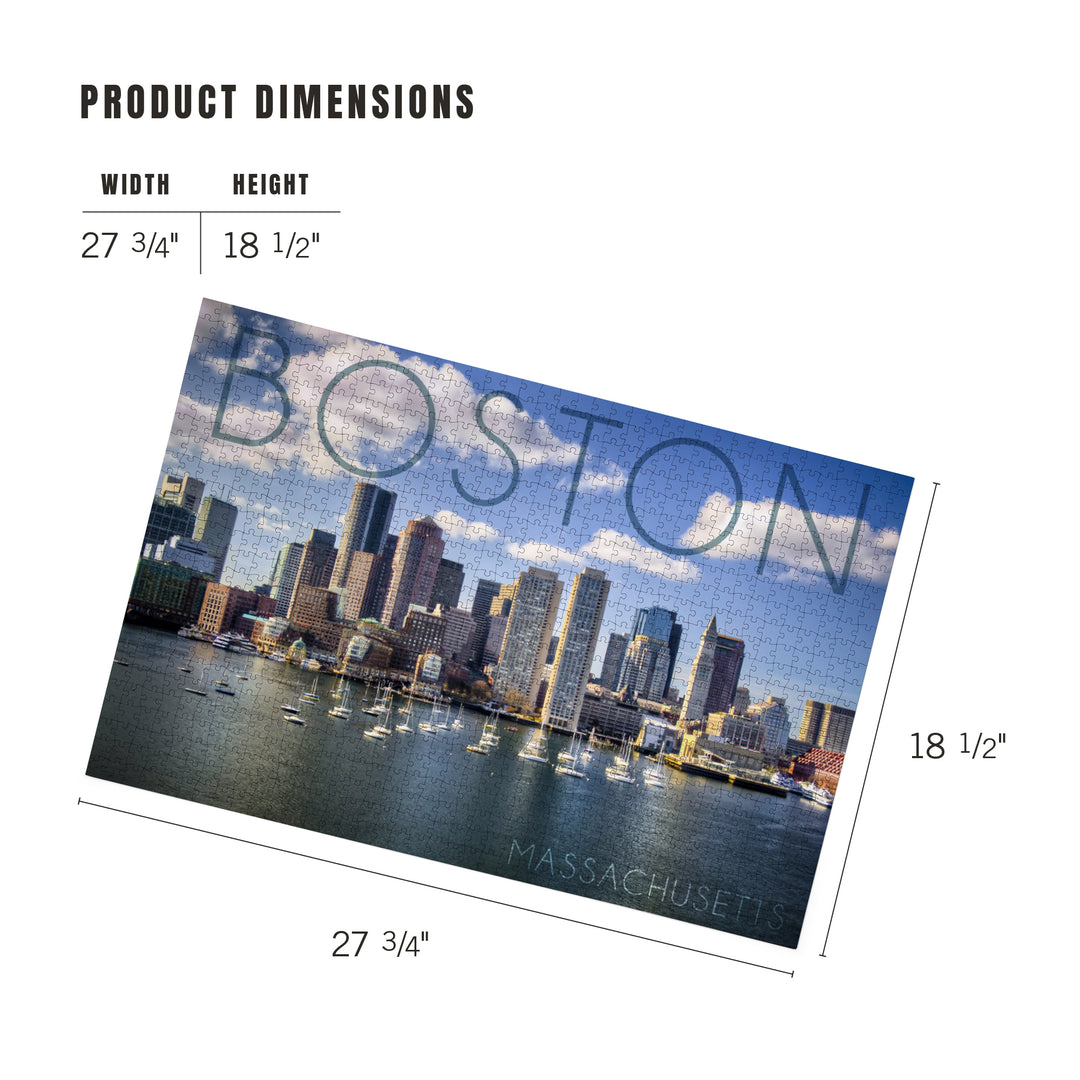Boston, Massachusetts, Skyline and Sailboats, Jigsaw Puzzle Puzzle Lantern Press 