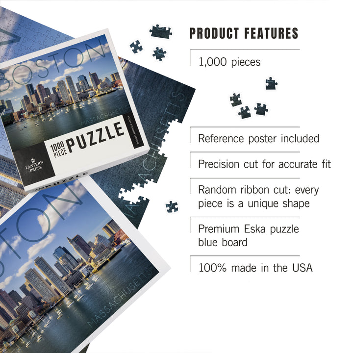 Boston, Massachusetts, Skyline and Sailboats, Jigsaw Puzzle Puzzle Lantern Press 