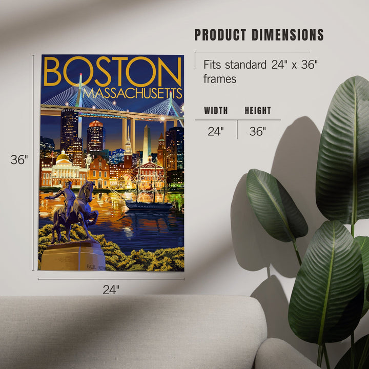 Boston, Massachusetts, Skyline at Night, Art & Giclee Prints Art Lantern Press 