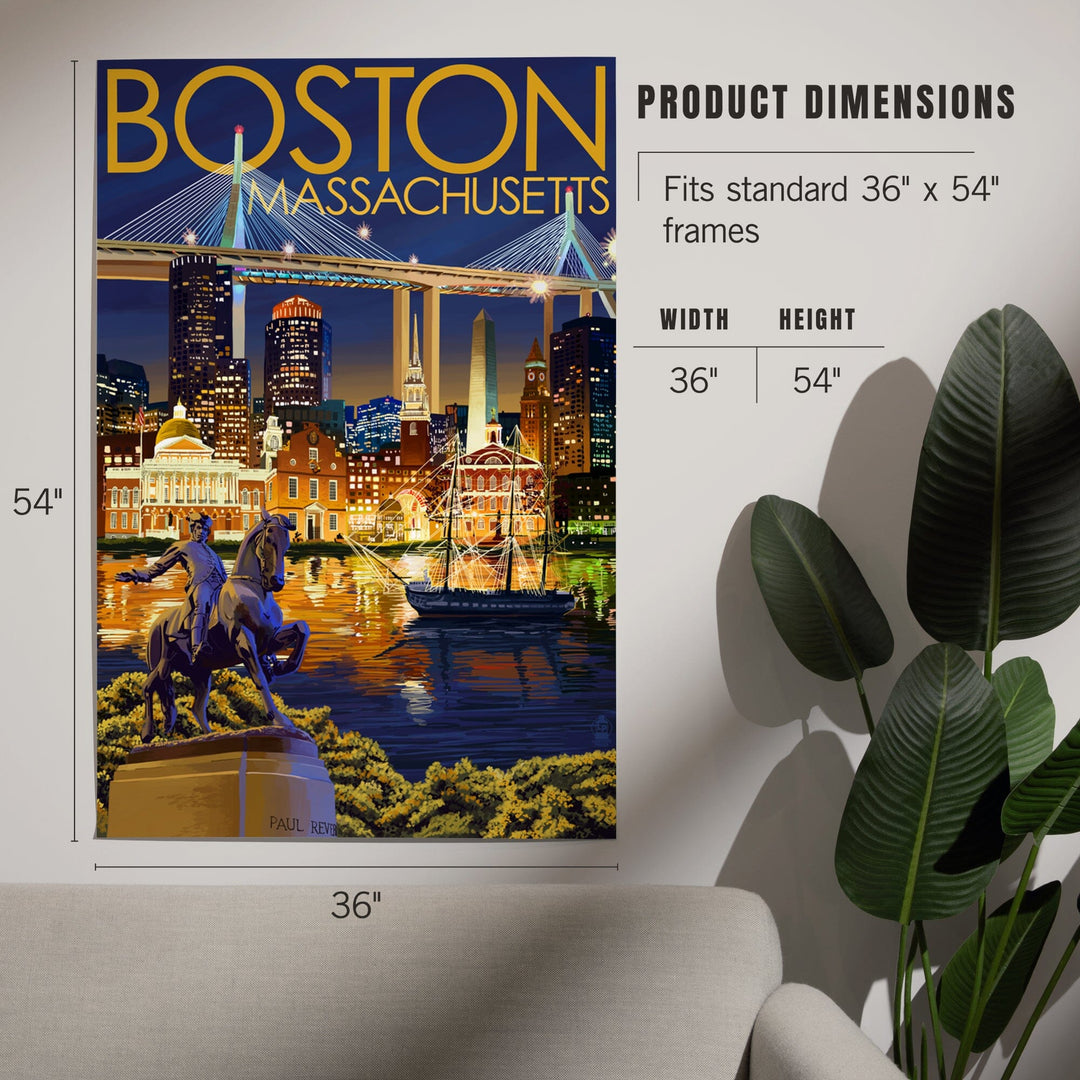 Boston, Massachusetts, Skyline at Night, Art & Giclee Prints Art Lantern Press 