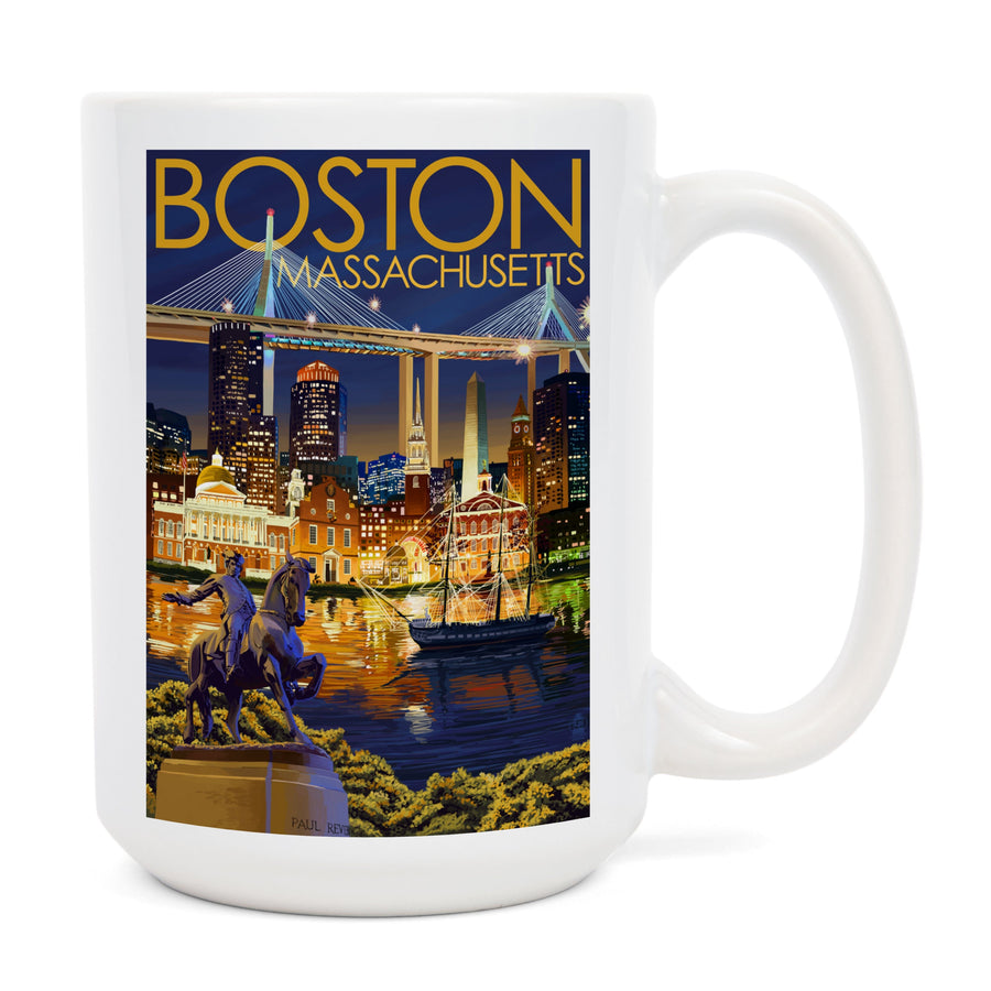 Boston, Massachusetts, Skyline at Night, Ceramic Mug Mugs Lantern Press 